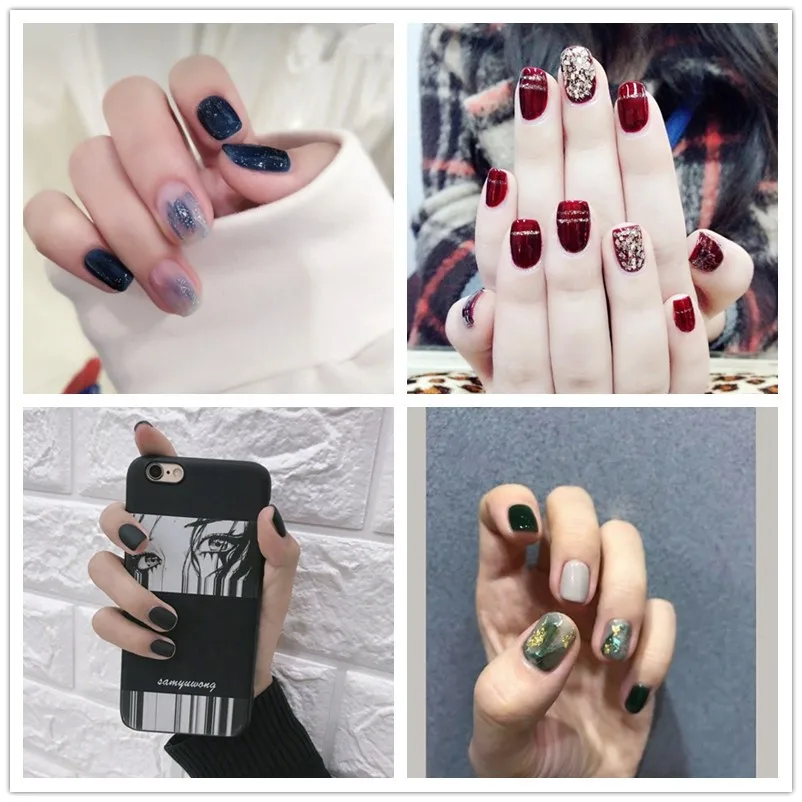 

24Pcs/set New Fashion Design Acrylic False Full Nail Tips Fake Finger Nails with Glue Sticker for ladies Hone Office