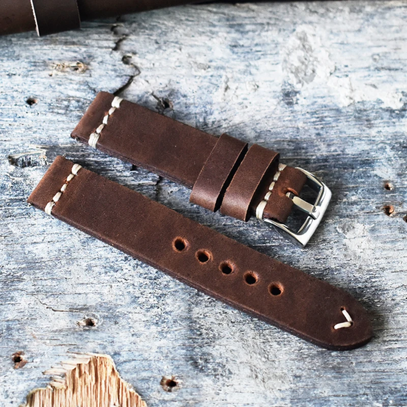 Onthelevel Handmade Retro Watch Strap 20mm 22mm 24mm Blue Red Color Watch Band Bracelet Watchbands #A