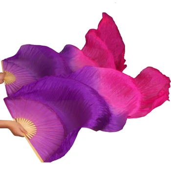 

Newest Handmade Bamboo Ribs Dance Props Silk Belly Dancing Fans Natural Silk 1 Pc Left hand+Right hand Purple+Rose Fans