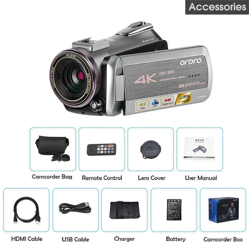 

AZ50 Real 4K Video Camera 30FPS Night Vision 4K Camcorder H.265 Format Support Stereo Microphone GPS Receiver