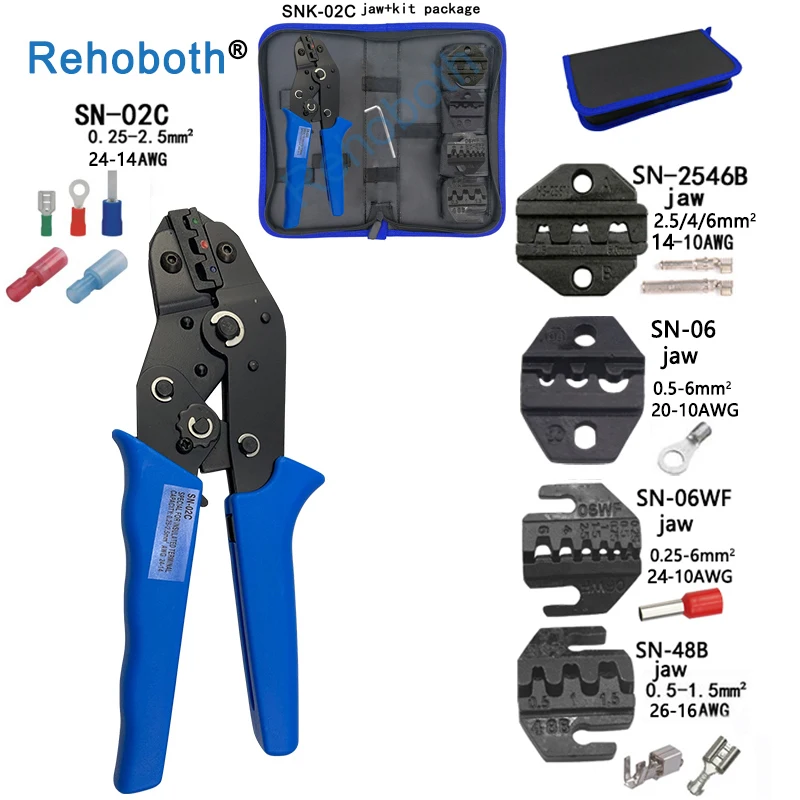 

Crimping pliers kit package SN-02C 4 jaw for 0.25-2.5mm 24-14AWG Insulated Terminals and butt connectors Electric Clamp Tools