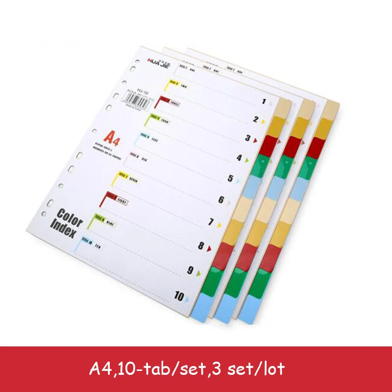 

HUA JIE 11-ring Binder Index Table of Contents Dividers, 10-Tab Set of 1-10, Multicolor, Insertable Tabs Divider, Letter, 3 Sets