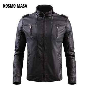 

KOSMO MASA Brown Motorcycle Casual Faux Leather Jacket for Men Autumn Winter Pilot Pu Male Leather Jacket Big Sizes MF016