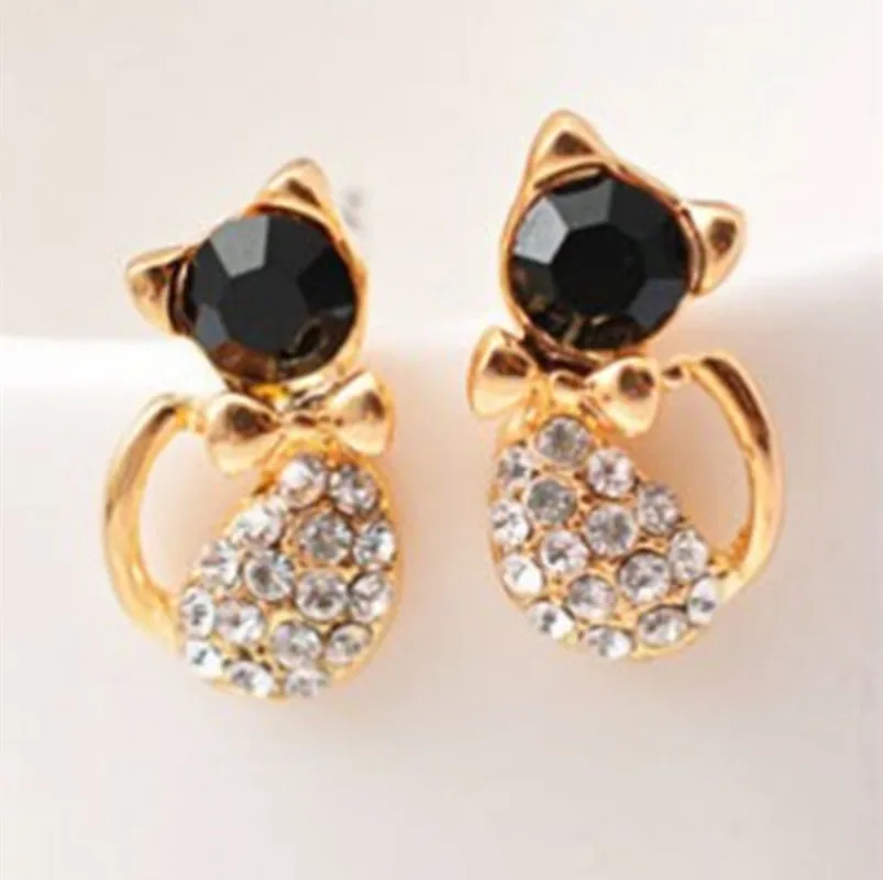 

2018 Pendientes New Brinco Fashion Animal Bijoux Cute Crystal Bow Gem Kitty Cat Stud Earrings For Women Wedding Girl Jewelry