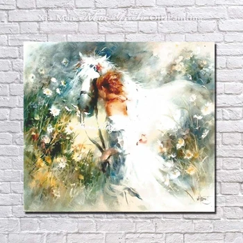 

Beautiful Girl With Horse Oil Painting Modern Living Room Wall Decor Hand Painted Wall Canvas Art Painting No Framed