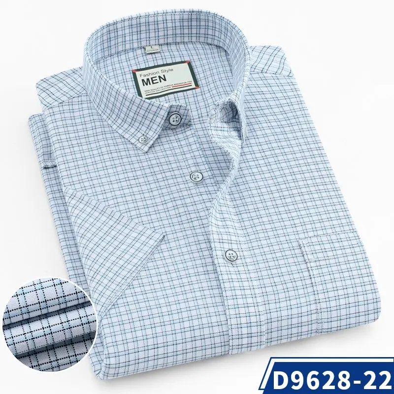 Мужская клетчатая Повседневная рубашка из хлопка, модная мужская рубашка с коротким рукавом, оксфордские рубашки, Брендовые мужские летние рубашки - Цвет: D9628-22