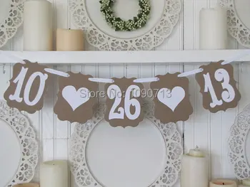 

Free Shipping 1 X Retro Customized Date Banner save the date Wedding Photo Prop Sign Hanging Bunting Garlands
