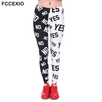 

FCCEXIO 2019 Womens Summer Fashion Elasticity Yes and No Printed Slim Fit Legging Workout Trousers Casual Home Pants Leggings