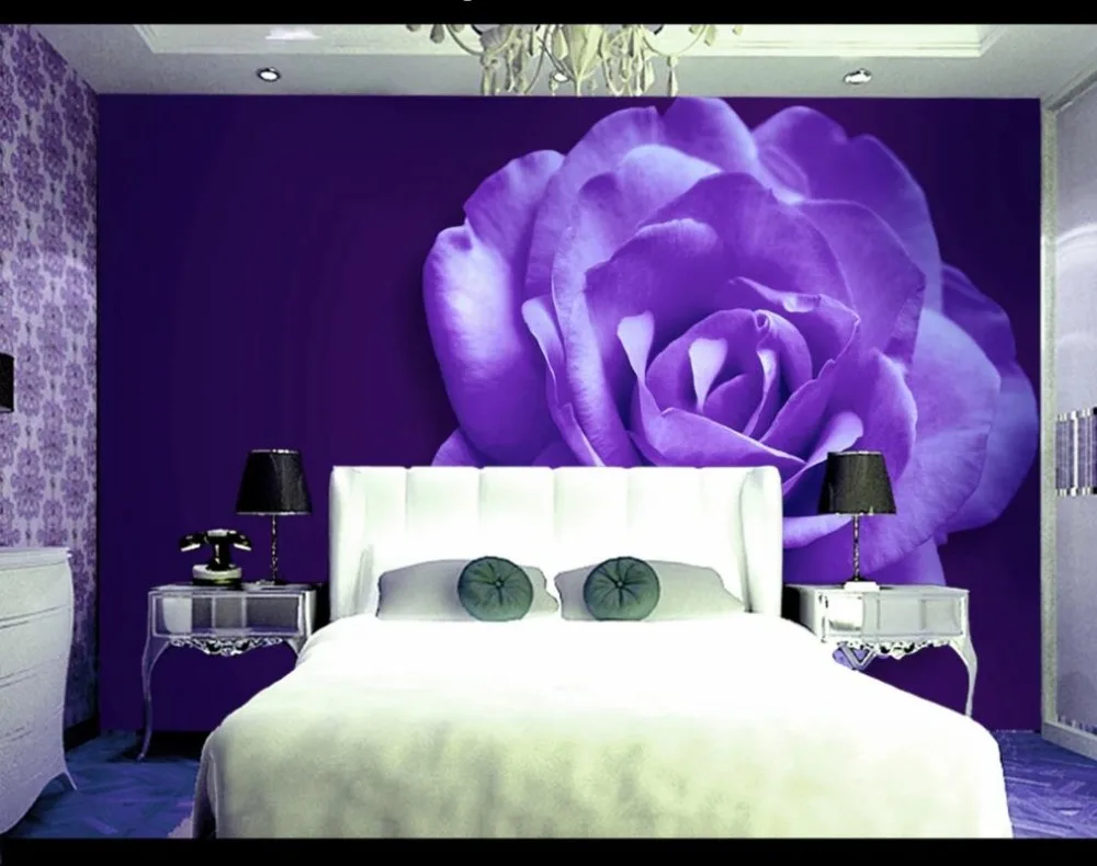 Пользовательские обои классический цветение фиолетовая Роза 3D цветок крупным планом украшение стены