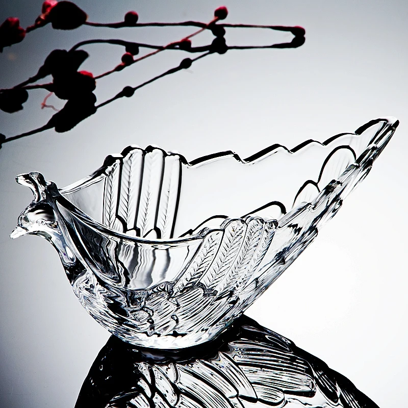 Crystal Peacock Figurine Serving Bowl Decorative Glass Phoenix Dinnner