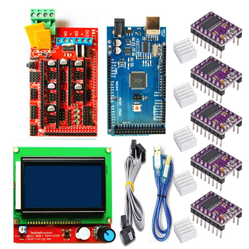 3D kit de impresora 1 Uds Mega 2560 R3 + 1 Uds RAMPS3D Pri 1,4 controlador + 5 uds A4988 paso a paso Motor + 1 Uds LCD controlador 12864|Accesorios y partes de impresoras 3D| - AliExpress