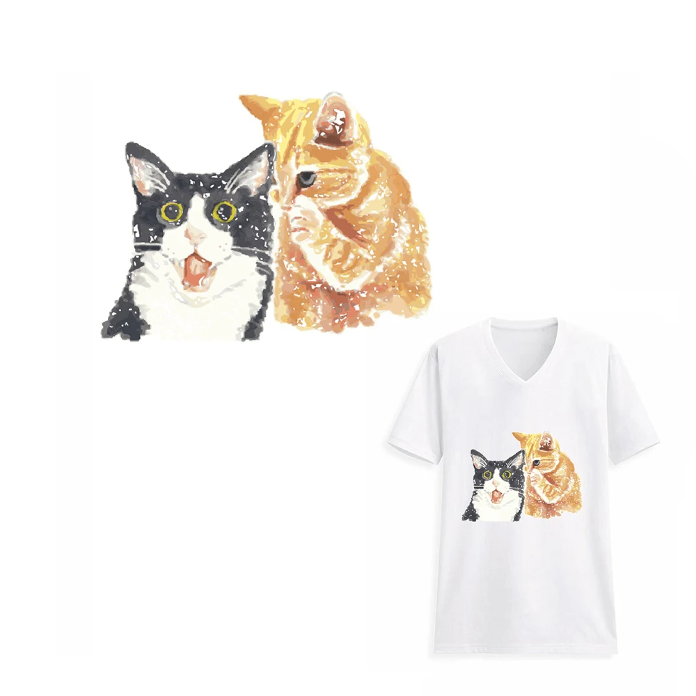 

Washable Household Iron-on Patch Heat Transfer DIY Decoration Appliqued for Top Coat Clothes Funny Cat Patches Sticker for Kids