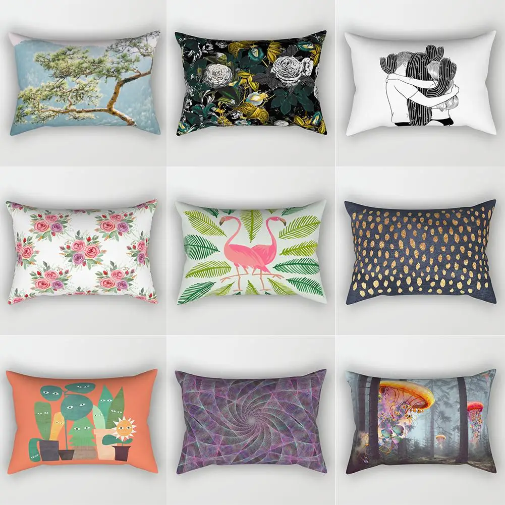 Flamingo Abstract Flower Tree Painting Cushion Cover
