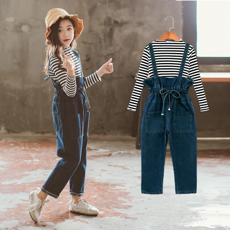 

2019 Spring New Korean Girls Children's Big Children Sports Casual Bib Two Sets Of Children's Suits
