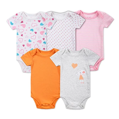 Новые Стильные Детские Боди, 5 шт./лот, комбинезон для новорожденных, костюм с короткими рукавами для маленьких девочек, комплект одежды для малышей - Цвет: DH16508