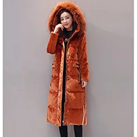 Женский пуховик средней длины,, новая мода, корейский стиль, золотой бархат, большой меховой воротник, выше колена, толстое пальто для женщин, XY053 - Цвет: Orange