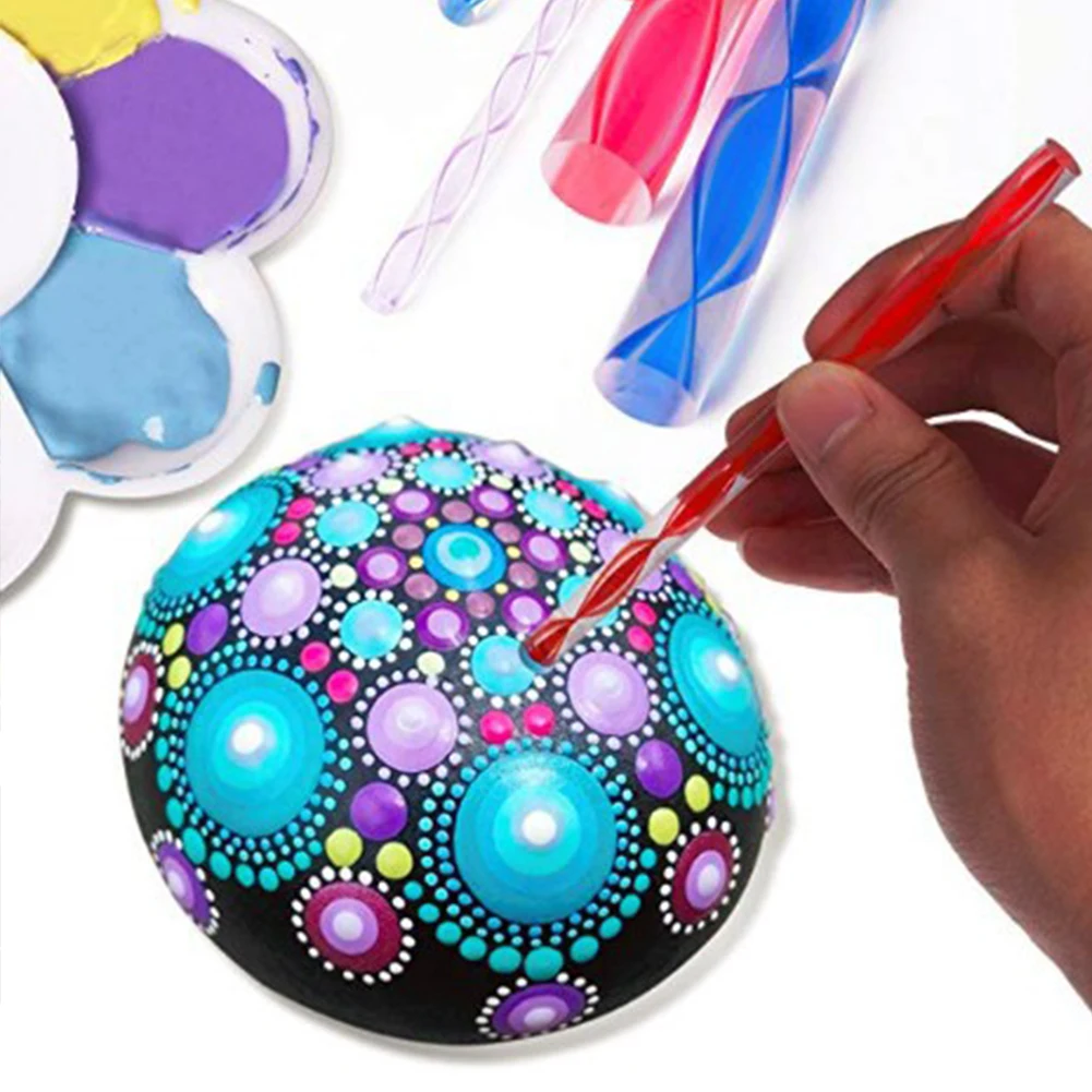 

5pcs 8pcs Stencil Tool Acrylic Pottery Template Nail Stamp Clay Craft Dotting Rod Rock Painting Ball Stylus
