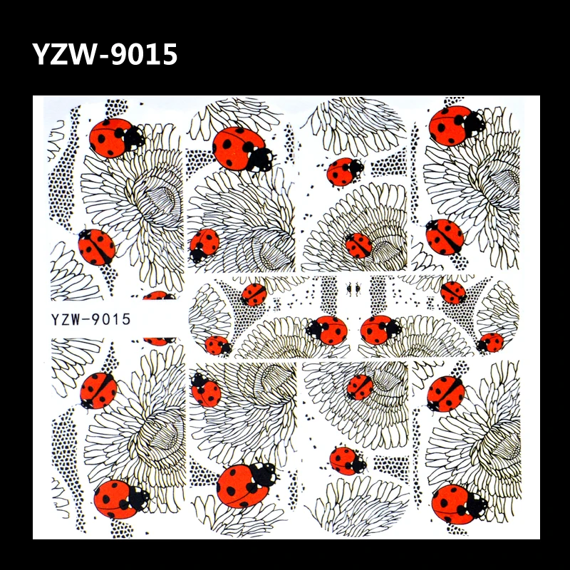 

YWK 1 Sheet Water Transfer Foils Nail Art Sticker Black Flower Ladybug Design Water Decals Manicure Decorations Tools Sticker