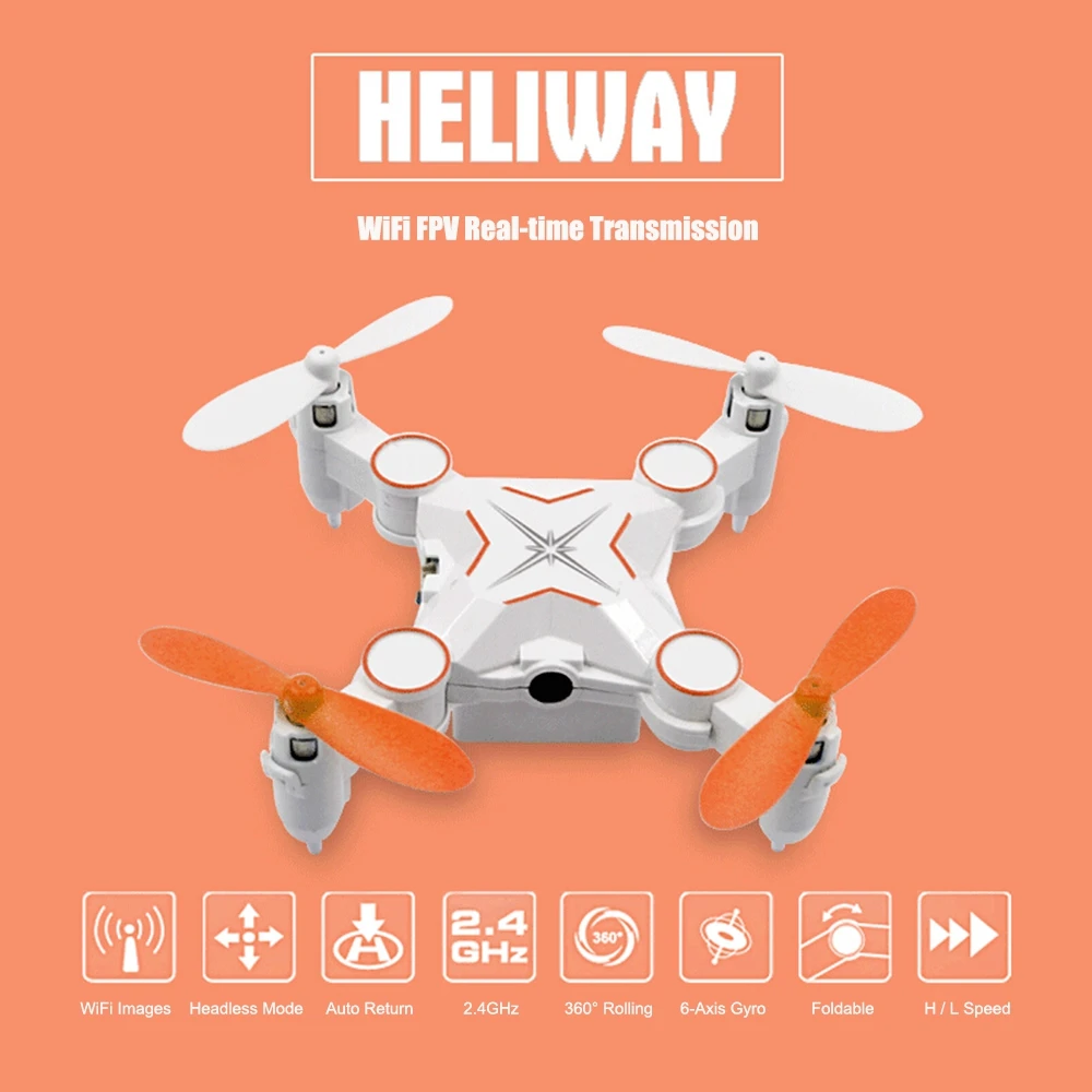 

HELIWAY 901S RC Drones 0.3MP HD Camera WiFi FPV 2.4G 4CH 6 Axis Gyro Mini RC Quadcopter Foldable Pocket Drone RTF
