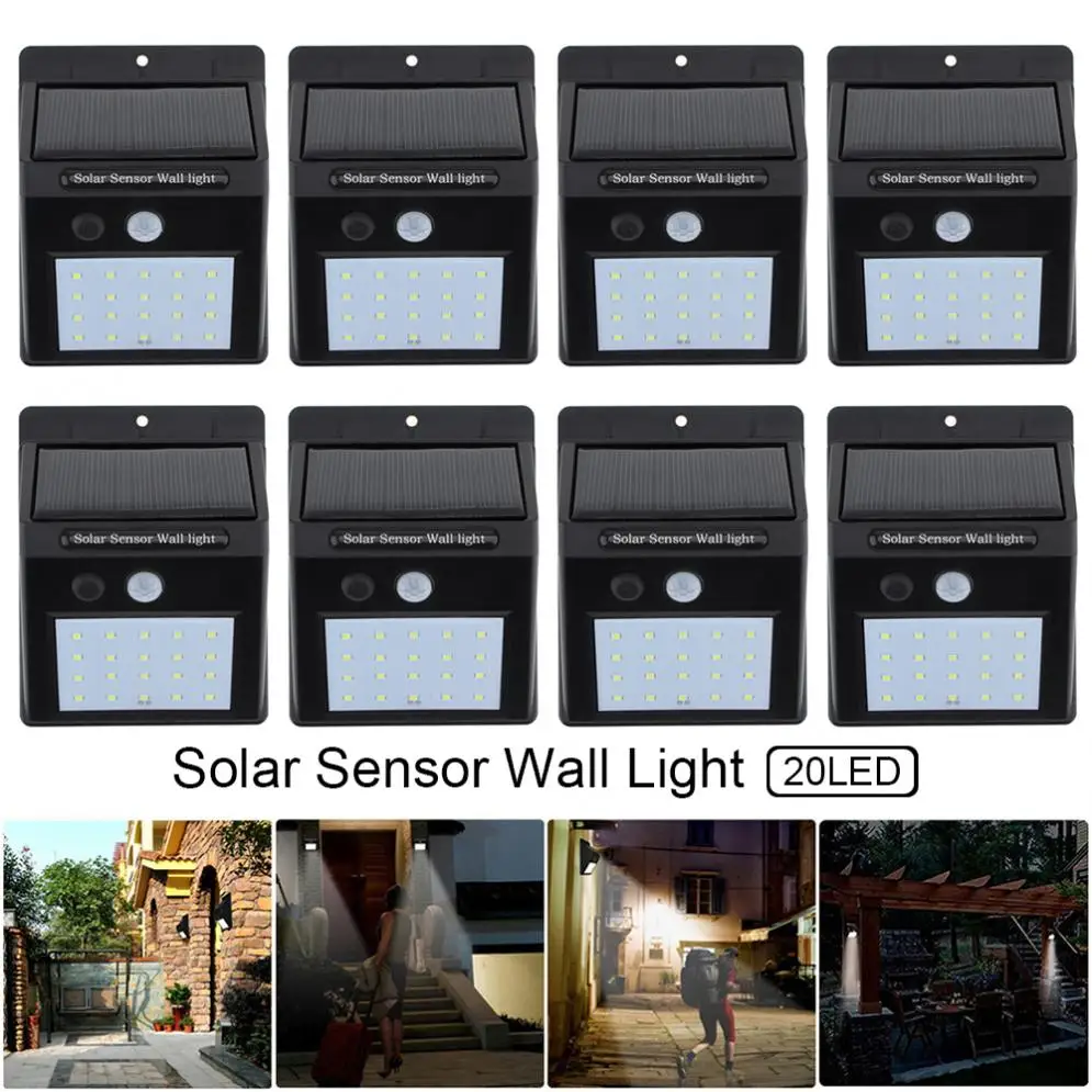 

8pcs 20 LED Solar Light Motion Sensor Energy Saving Environmental Protection Wall Lamp Outdoor Waterproof Courtyard Light