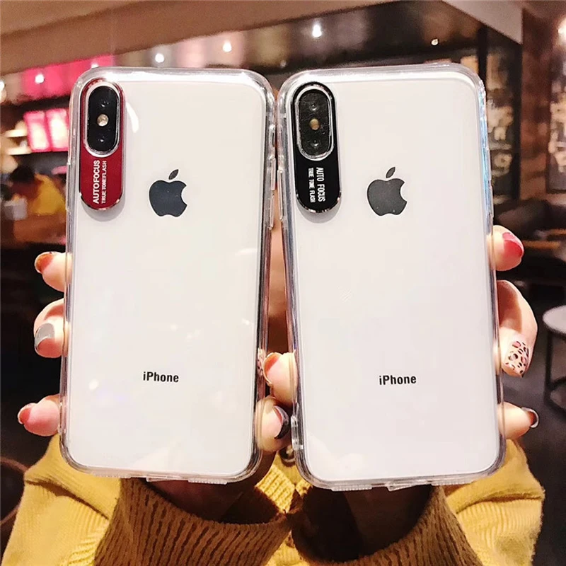 

Luxury Shockproof Transparent Colorful Metal Camera Silicone Phone Case For iPhone X XS XR XS Max 8 7 6 6S Plus Clear Back Cover