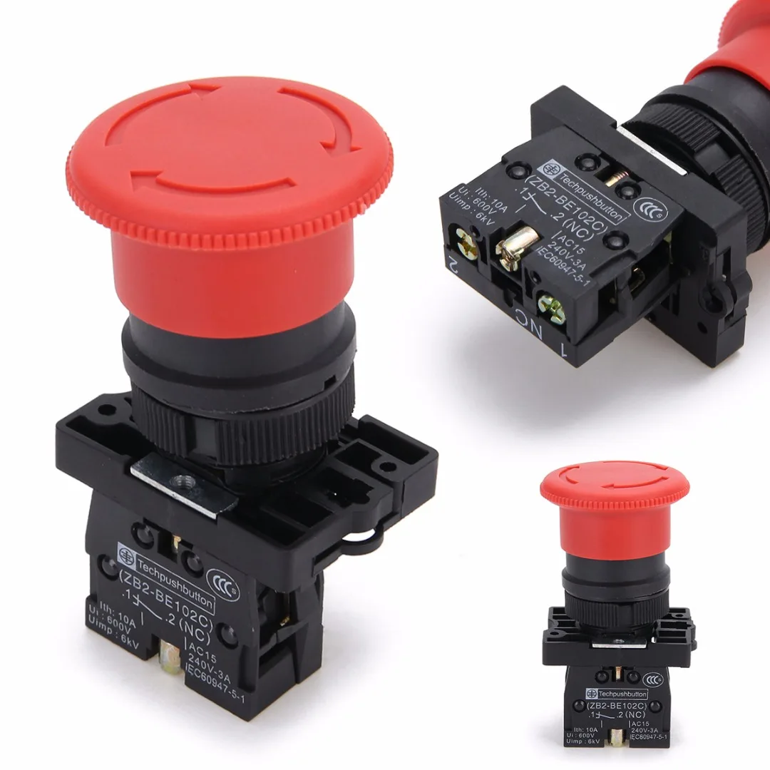 XB2-ES542 Emergency Button 22mm NC N/C Red Mushroom Emergency Stop Push Button Switch 600V 10A