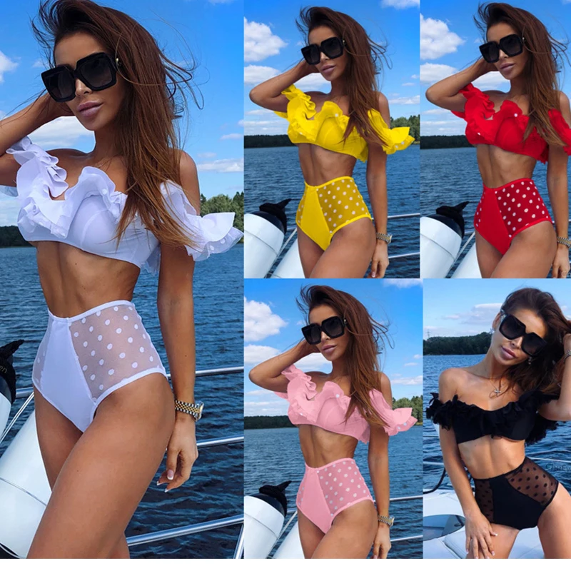 

ZAFILLE Maillot De Bain Femme 2019 Bikini Sexy Off Shoulder Bathing Suit Women Mesh High Waist Swimwear Women Two Piece Swimsuit