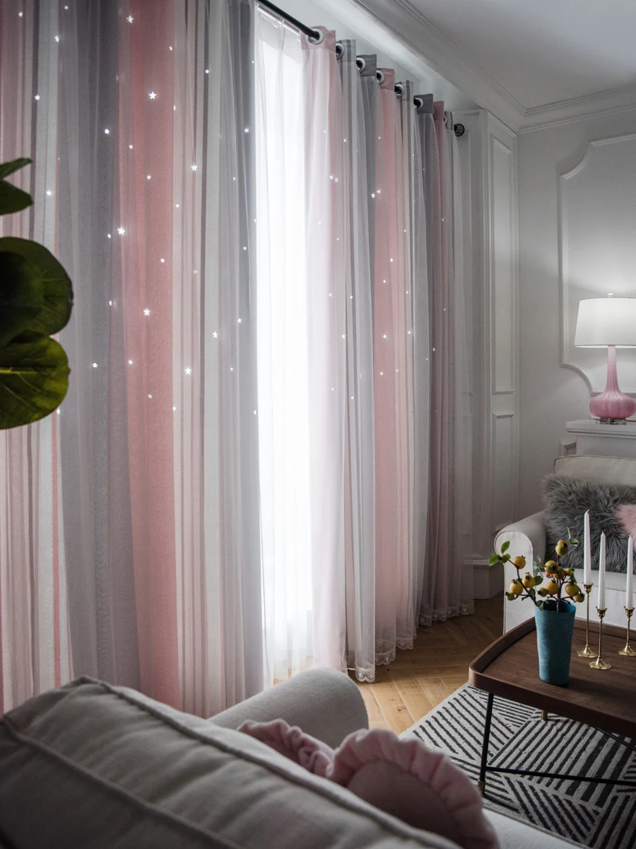 

Simple Modern Stripe Girl Shade Curtains for Living Dining Room Bedroom.