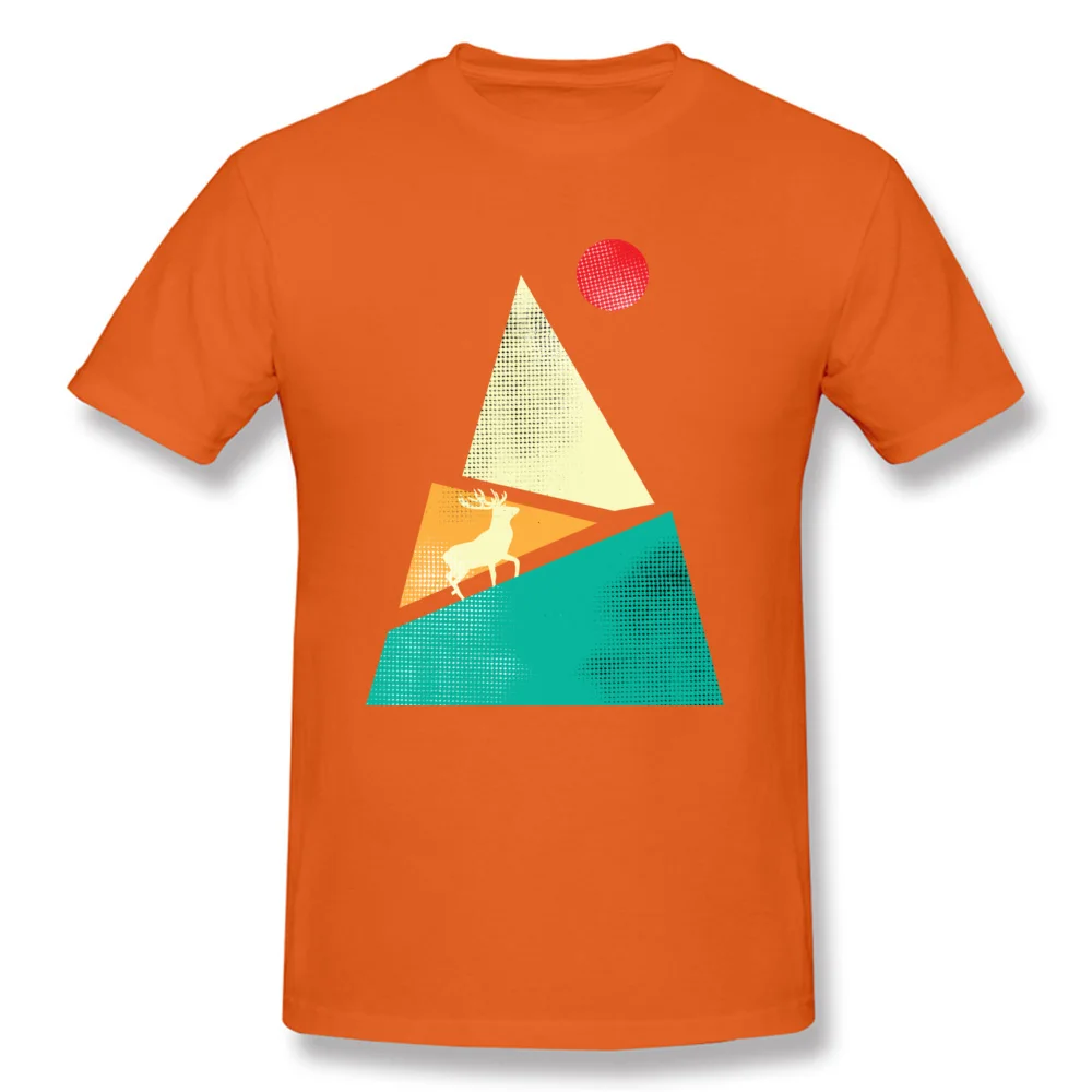 Prevalent deer mountain with red moon 3D Printed Top T-shirts Crewneck Pure Cotton Male Tees Short Sleeve Tops Shirts Summer Fall deer mountain with red moon orange