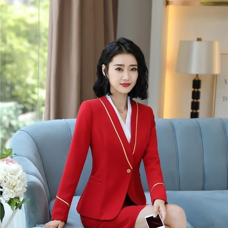 

Novelty Red Long Sleeve Formal Blazers and Jackets Coat OL Styles Women Business Work Wear Outwear Ladies Office Tops Clothes