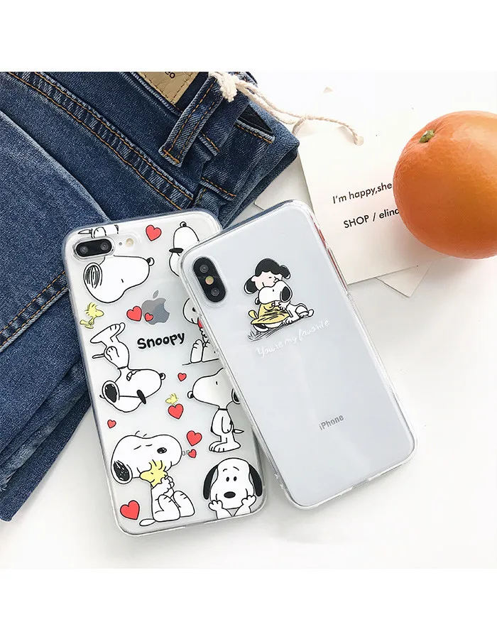Прозрачный милый чехол для мобильного телефона с рисунком Снупи iphone 6 6s 7 8 plus X XR XS