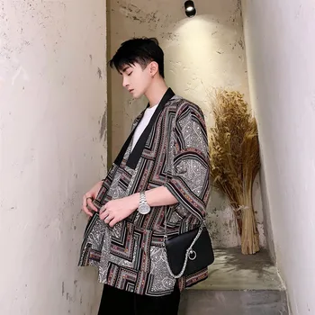 

YASUGUOJI New 2019 High Street Fashion Print Open Stitch Male Shirts Men Designer Shirts Loose Korean Oversized Shirt Men