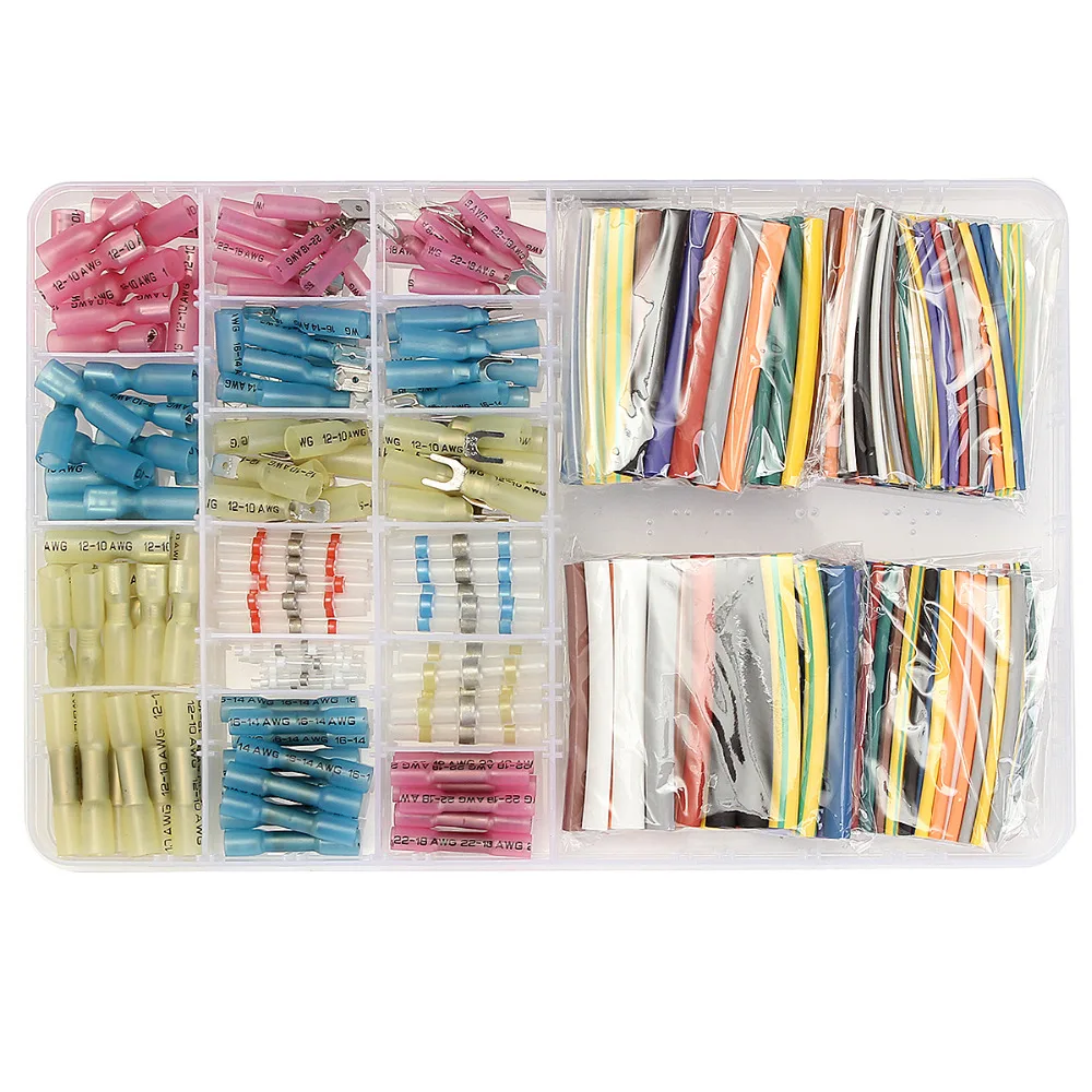 

HRV HSV HBV RSFR Crimp Terminal Connectors 150 pcs Terminals+144 pcs 2:1 Black Heat Shrink Tube Assorted Connectors 70mm