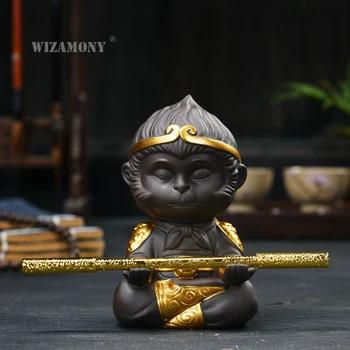

WIZAMONY Chinese Purple Clay Kung Fu tea Set Tea Pet Monkey King Tea Accessories for puer Oolong Tea Home Deco