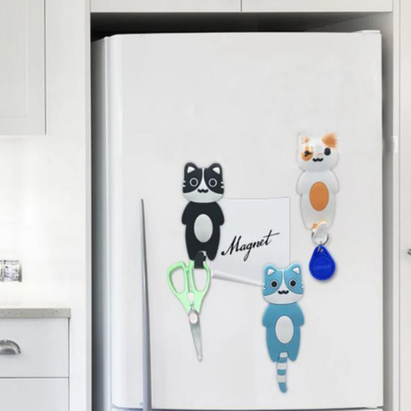 

New Cute Hook Cat Fridge Magnet Refrigerator Sticker Cartoons Decal Gift Souvenir Home Decor Kitchen Hooks Accessories