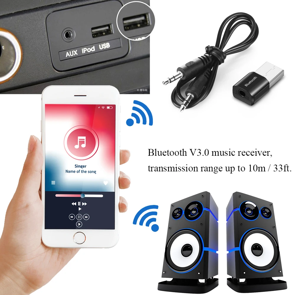 FORNORM Мини Bluetooth аудио приемник стерео портативный 3,5 мм Музыкальный адаптер USB подзарядка для автомобиля беспроводные колонки звук