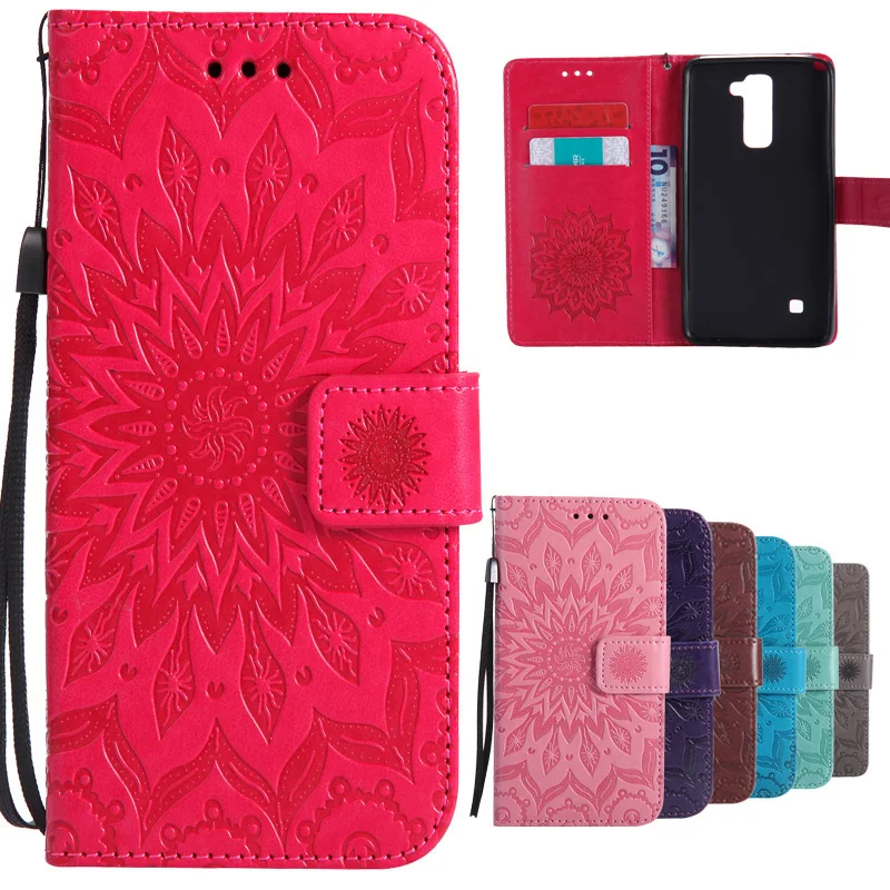 

Phone Case For LG Stylus 2 LS775 Latest Sun Flower Embossed Wallet Stand Flip PU Leather Cover With Card Slot Frame