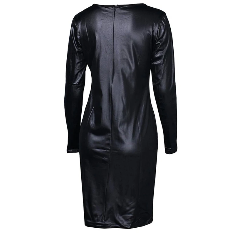 CALOFE сексуальное облегающее платье-карандаш из искусственной кожи, женские модные облегающие вечерние платья с длинным рукавом, Осеннее Клубное облегающее платье