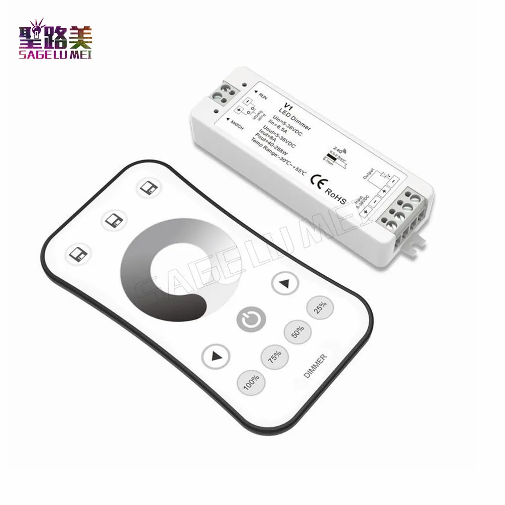 

2.4G RF wireless DC5V-24V 36V 8A LED Touch Remote Control dimmer controller for Single color led strip tape ribbon V1+R6-1