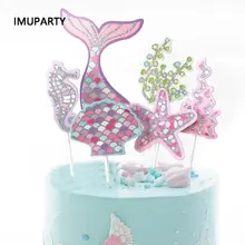6 шт./компл. хвост русалки оболочки нижней жители торт Toppers Baby Shower День рождения украшения торта поставки розовый