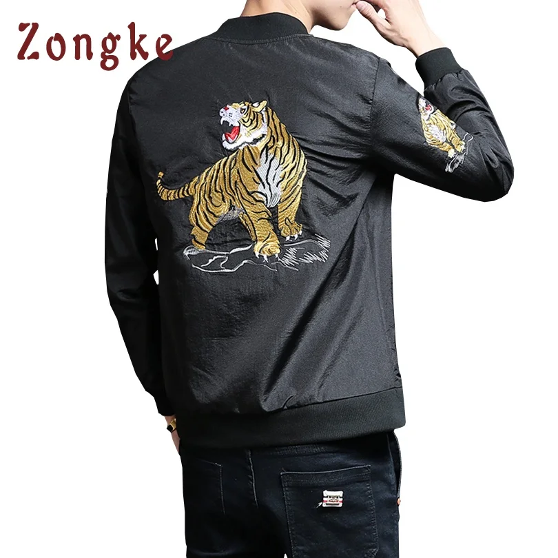 2018 New Chinese Tiger Embroidery Bomber Jacket Coat Men Jaqueta