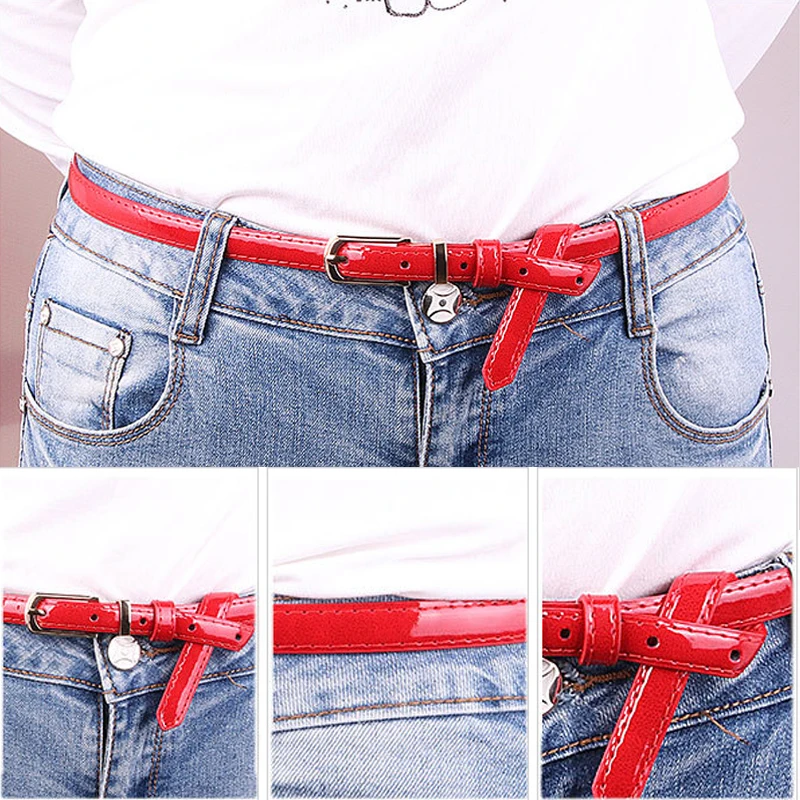 Naiveroo PU Leather Belts Thin Skinny Waistband Adjustable Belt Candy Colors Leather Belt Sweetness Women Female Belts For Dress