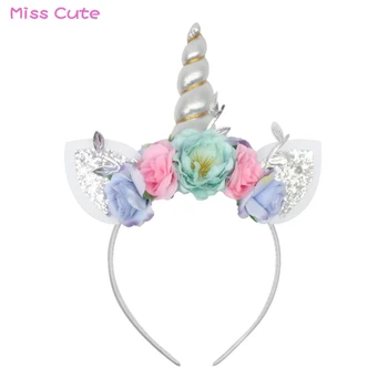 

10pcs Glitter Metallic Unicorn Headband Kids Sliver Halloween Unicorn Horn Headband Hair Accessories Headwear for Party Birthday
