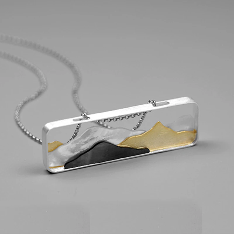 Lotus Fun Real 925 Sterling Silver Natural Sea Shell Handmade Fine Jewelry Multipeaked Mountain Design Pendant without Necklace