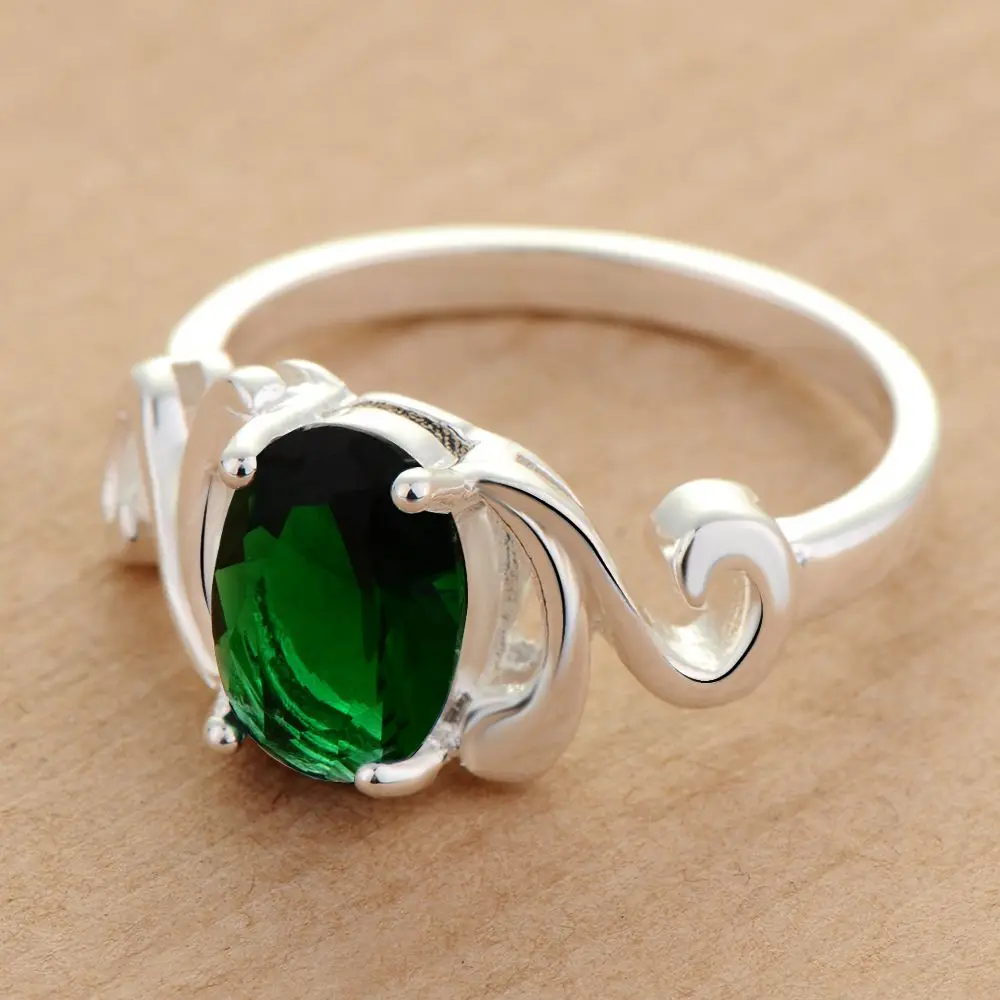 

AR350 Wholesale Free Shipping Bijouterie Silver Size 8# Ring 925 Fashion Jewelry Zircon Stone Valentine's Day Green Crystal Ring