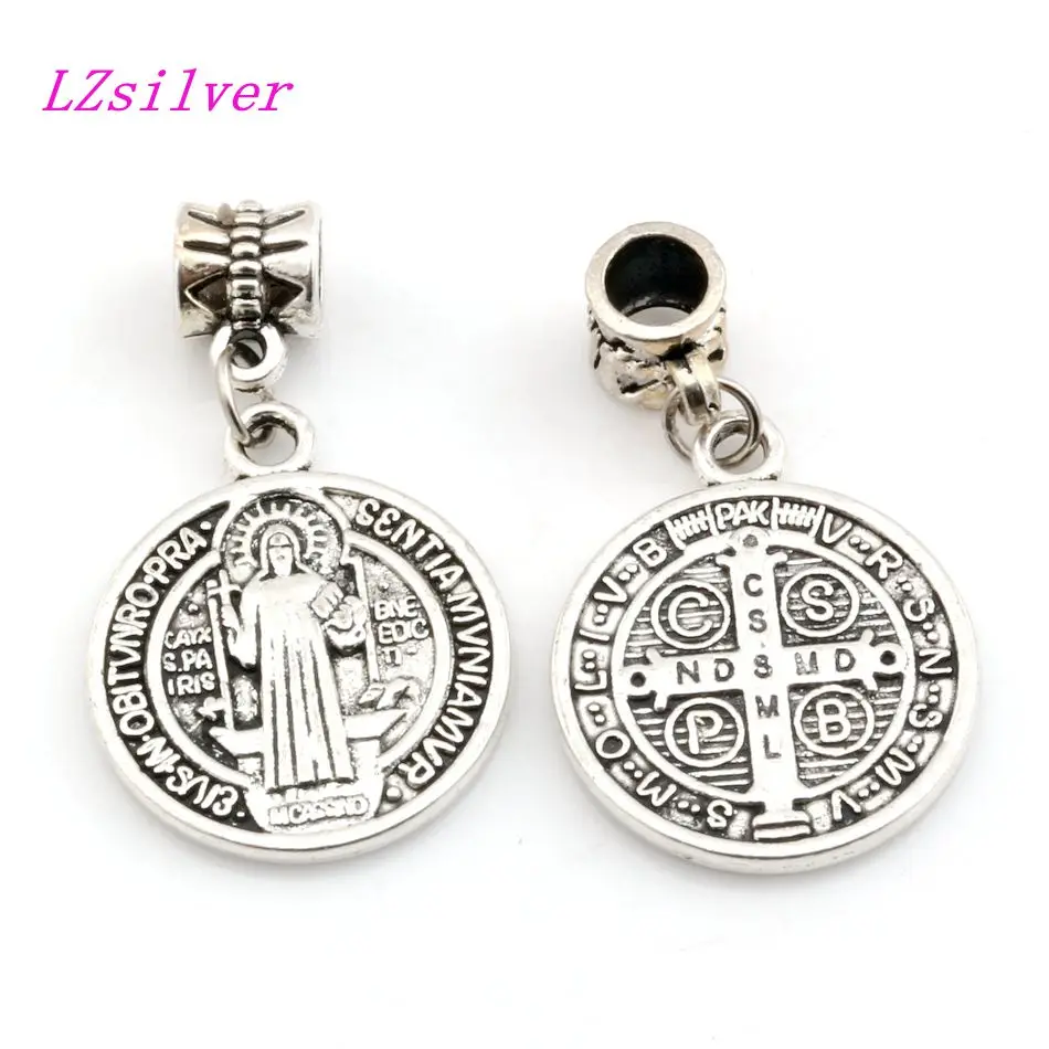 

100pcs/lot Saint Jesus Benedict Nursia Patron Medal Crucifix Cross Antique Silver Religious Charms bead Pendant 36x21mm A076