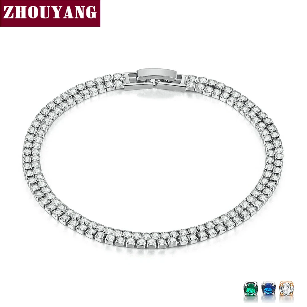 

ZHOUYANG Bracelet For Women Luxury Two In One Row Multicolor CZ Crystal Rose Gold Silver Color Party Gift Fashion Jewelry KC122