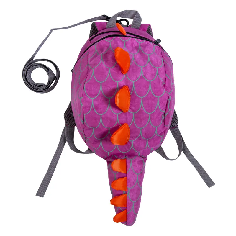 Рюкзак с ремнем безопасности для прогулок для малышей, для маленьких мальчиков и девочек, детская сумка с милым рисунком динозавра - Цвет: Розовый