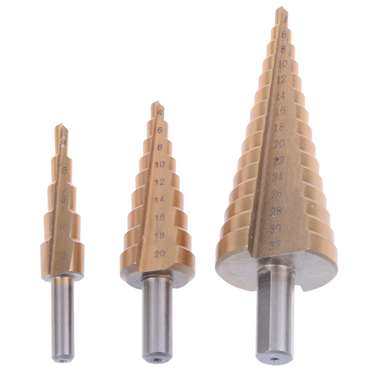 

3Pcs/Set HSS Spiral Grooved Center Drill Bit Pagoda Shape Hole Cutter 4-32 4-20 4-12mm Carbide Titanium Step Cone Drill Bit Set