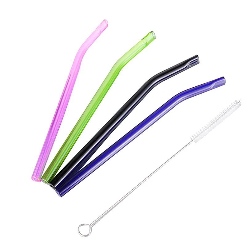 Set of 4 pcs colorful reusable glass drinking straws+1 straw cleaner